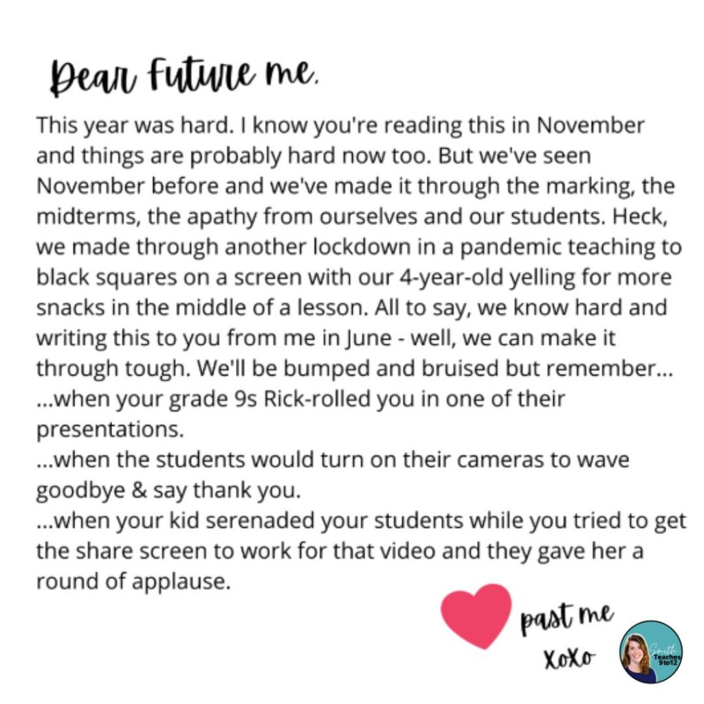 Text of a letter as an example of this teacher tip for self-reflection
