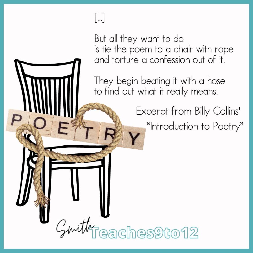 Poetry about poems with an image about Billy Collins' poem An Introduction to Poetry